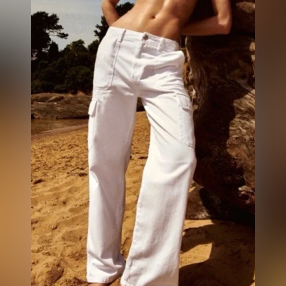 Women's White Zara Cargo Jeans